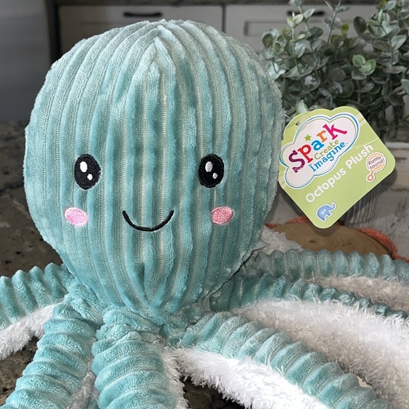 NWT Spark Create Imagine Octopus Plush w/ Rattle, Ages 0+ Teal & White Baby Toy - Picture 2 of 10
